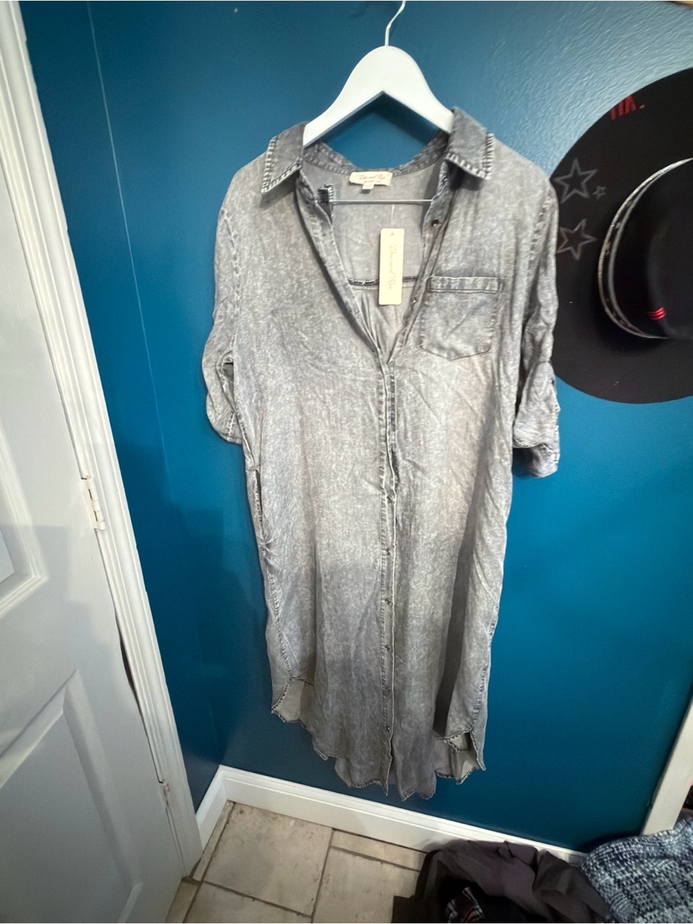 Doe & Rae Washed Gray Maxi Shirt Dress